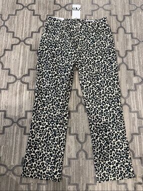 Zara Black & Cream Leopard Print Boot Cut Pants